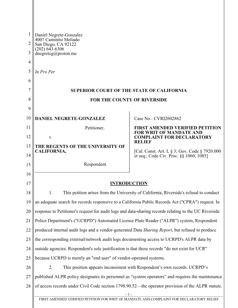 CPRA lawsuit filing, page 1 of 100
